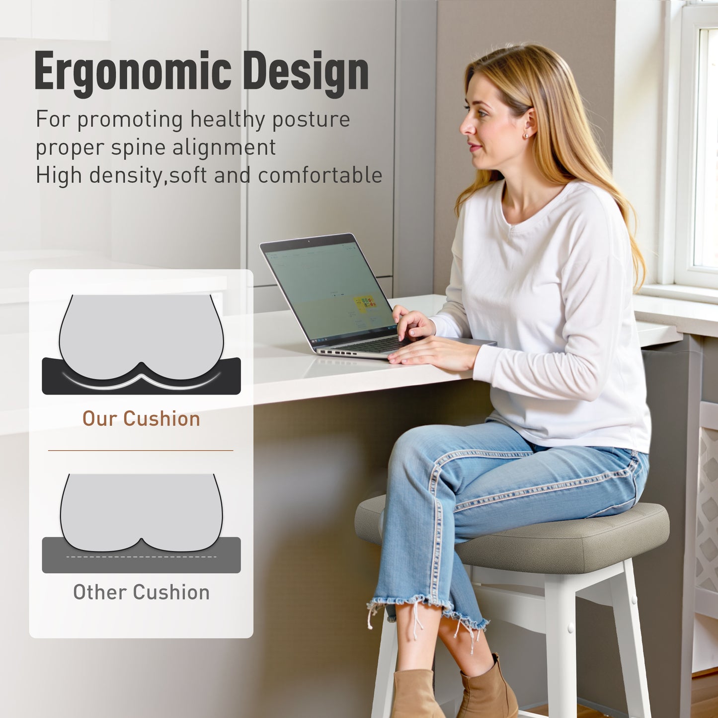 Captiva Designs 24 inch Counter Height Bar Stool with Padded Seat & Solid Wood Frame & Footrest