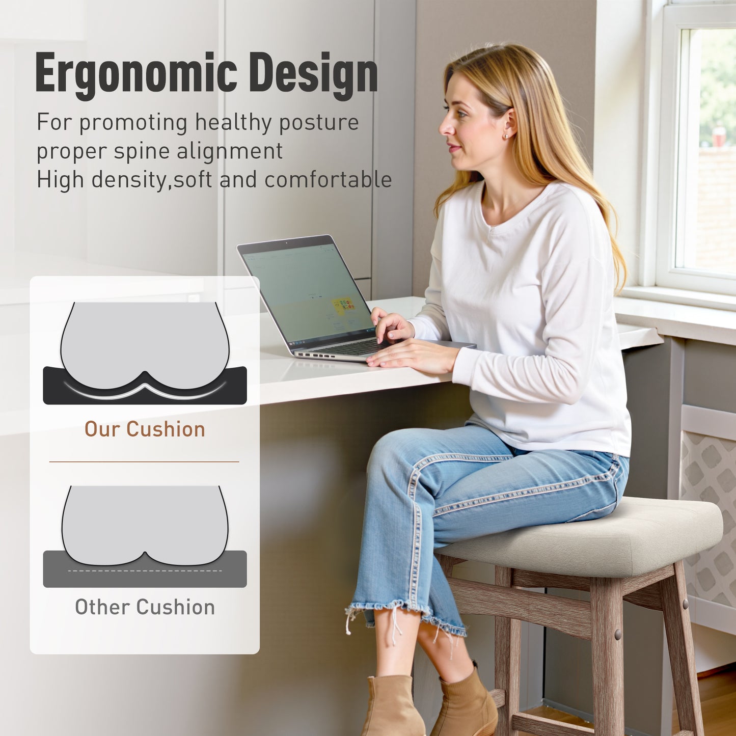 Captiva Designs 24 inch Counter Height Bar Stool with Padded Seat & Solid Wood Frame & Footrest