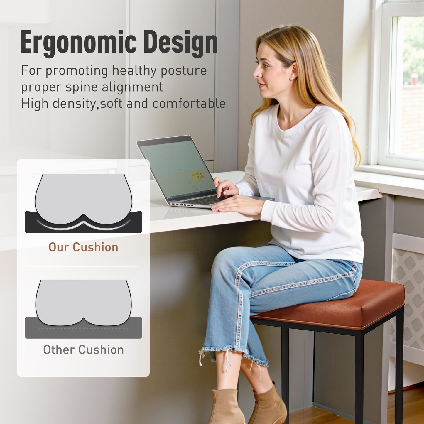 Captiva Designs 24 inch Counter Height Bar Stool with Faux Leather Cushion and Sturdy Metal Frame