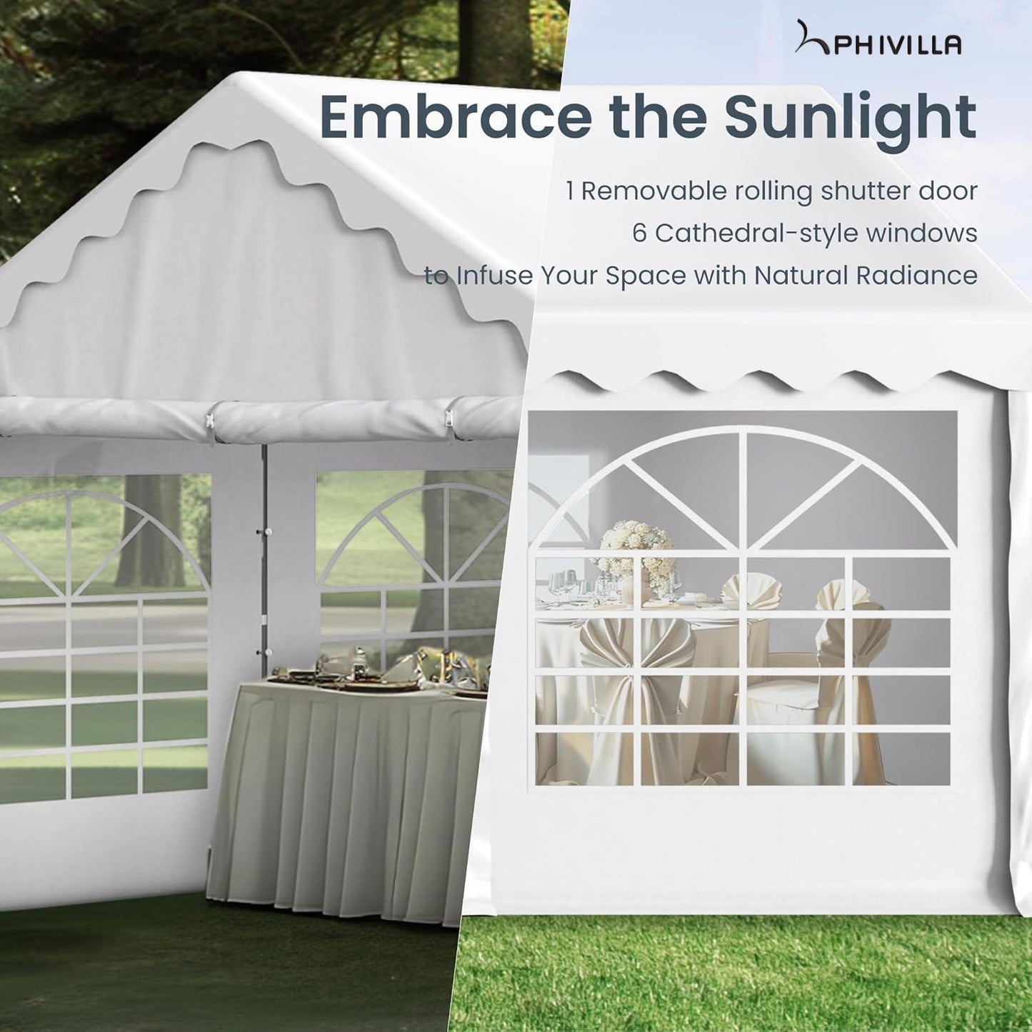 PHIVILLA 20'x16' Outdoor Heavy Duty Party Tent Large Commercial Canopy Wedding Event Shelter with Removable Sidewalls & 3 Storage Bags for Patio Outdoor Garden Events, White