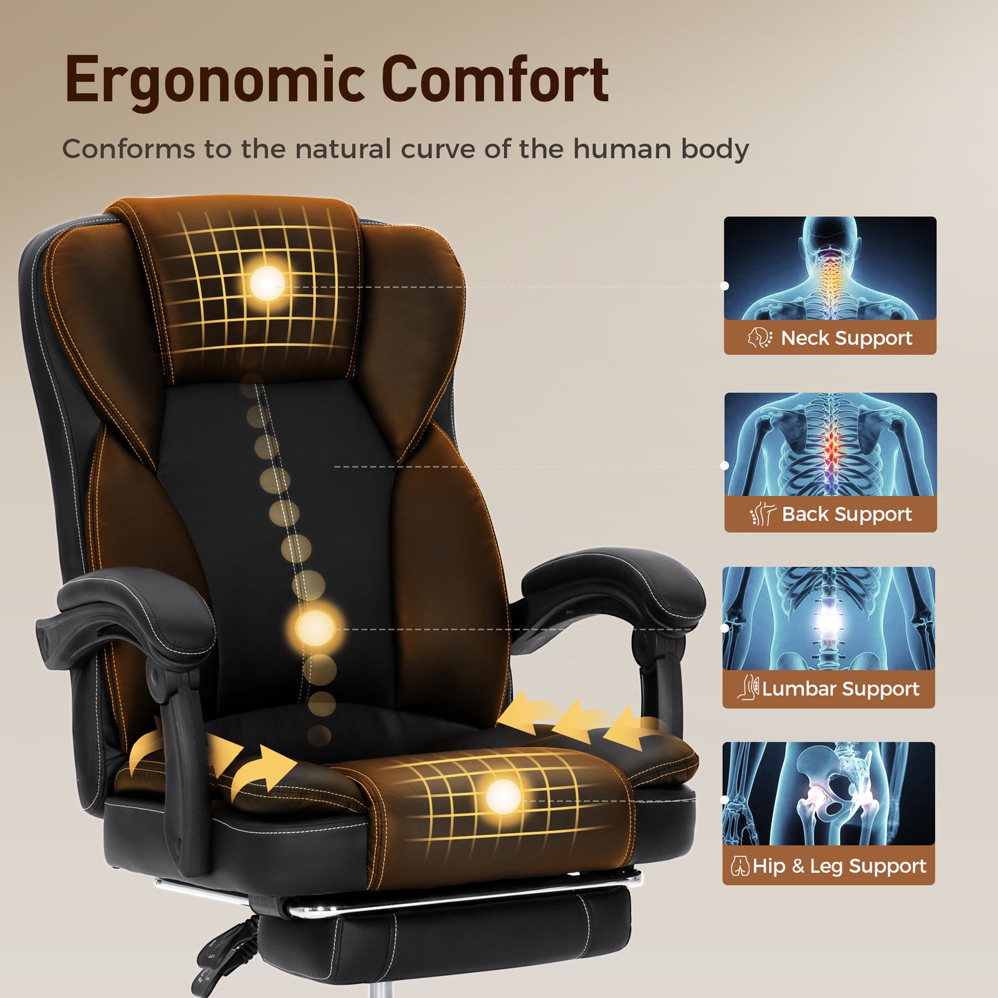 Captiva Designs Executive Ergonomic Office Chair Big & Tall Swivel Office Chair with Footrest and Recline Function, Black