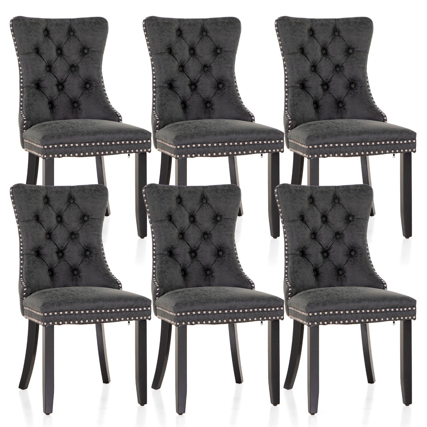 Captiva Designs Indoor High Back Dining Chairs with PU Leather & Padded Seat & Solid Curved Wood Legs