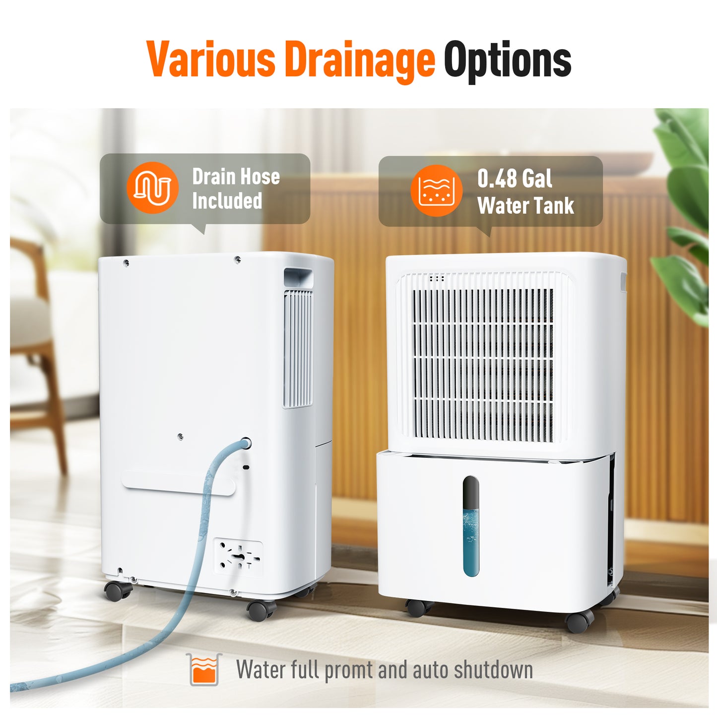Captiva Designs High Efficiency Quiet Smart Dehumidifier with Auto & Manual Drainage & 3 Working Modes