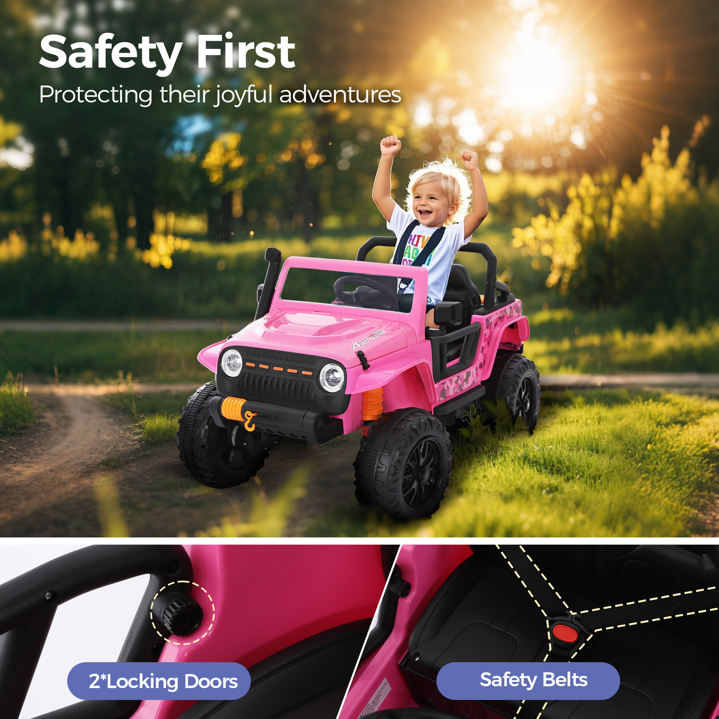 Captiva Designs Electric Jeep Car with Remote Control & Bluetooth Music & Off-Road Power Wheels