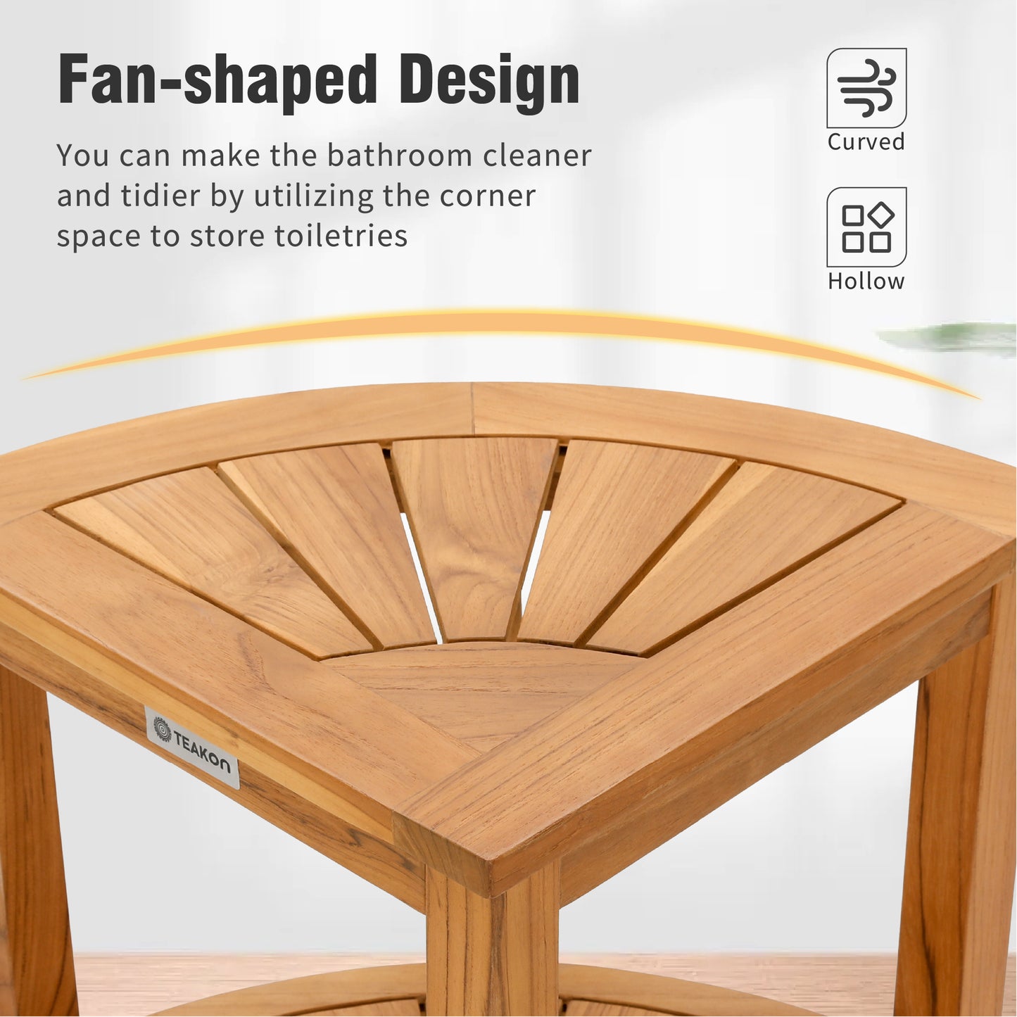 Captiva Designs Corner Teak Shower Bench with Anti-slip Foot Pads, Waterproof Shower Seat