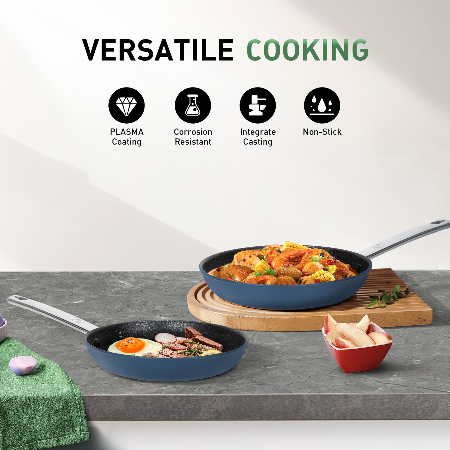 Captiva Designs Plasma Titanium Coating Nonstick Pots and Pans Cookware Set, Blue