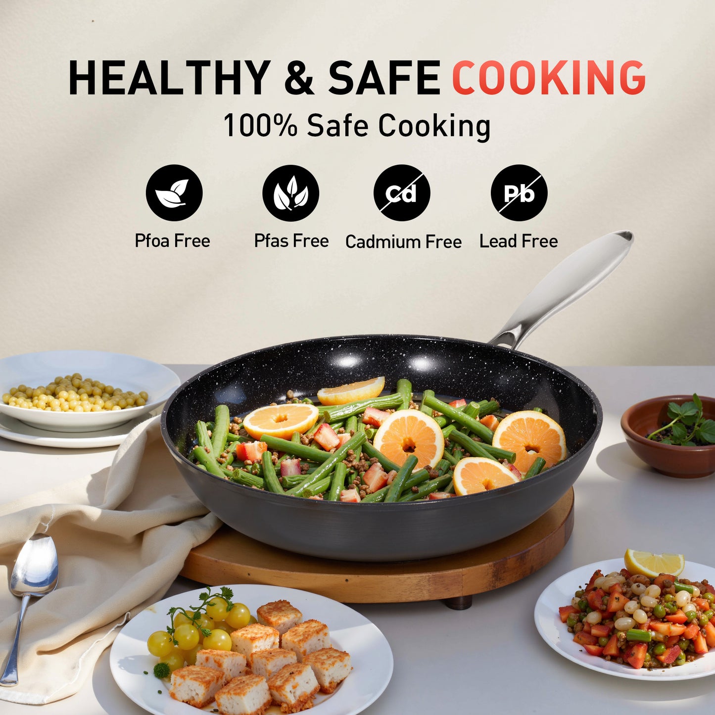 Captiva Designs Hard Anodized Ceramic Non-Stick Fry Pans Set, Black