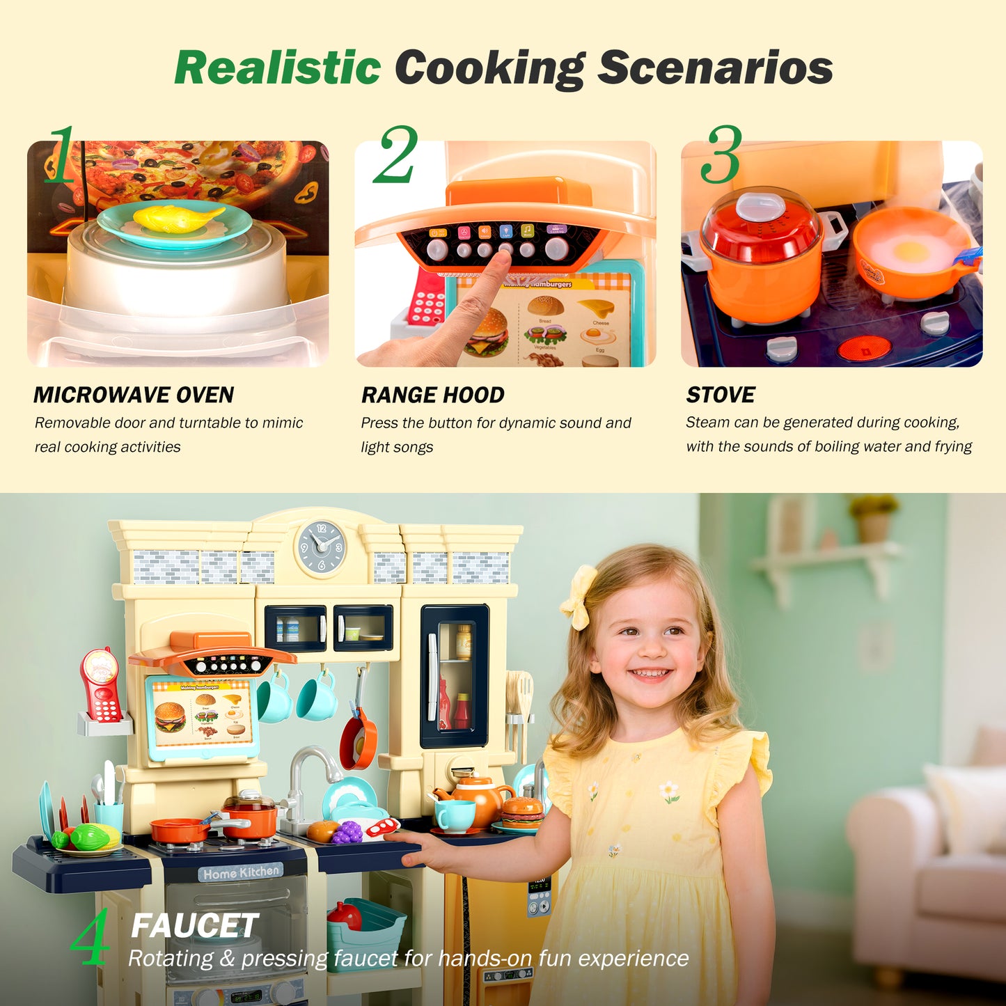 Captiva Designs Immersive Kids Kitchen Playset with Child-Friendly Materials & Authentic Cooking Experience