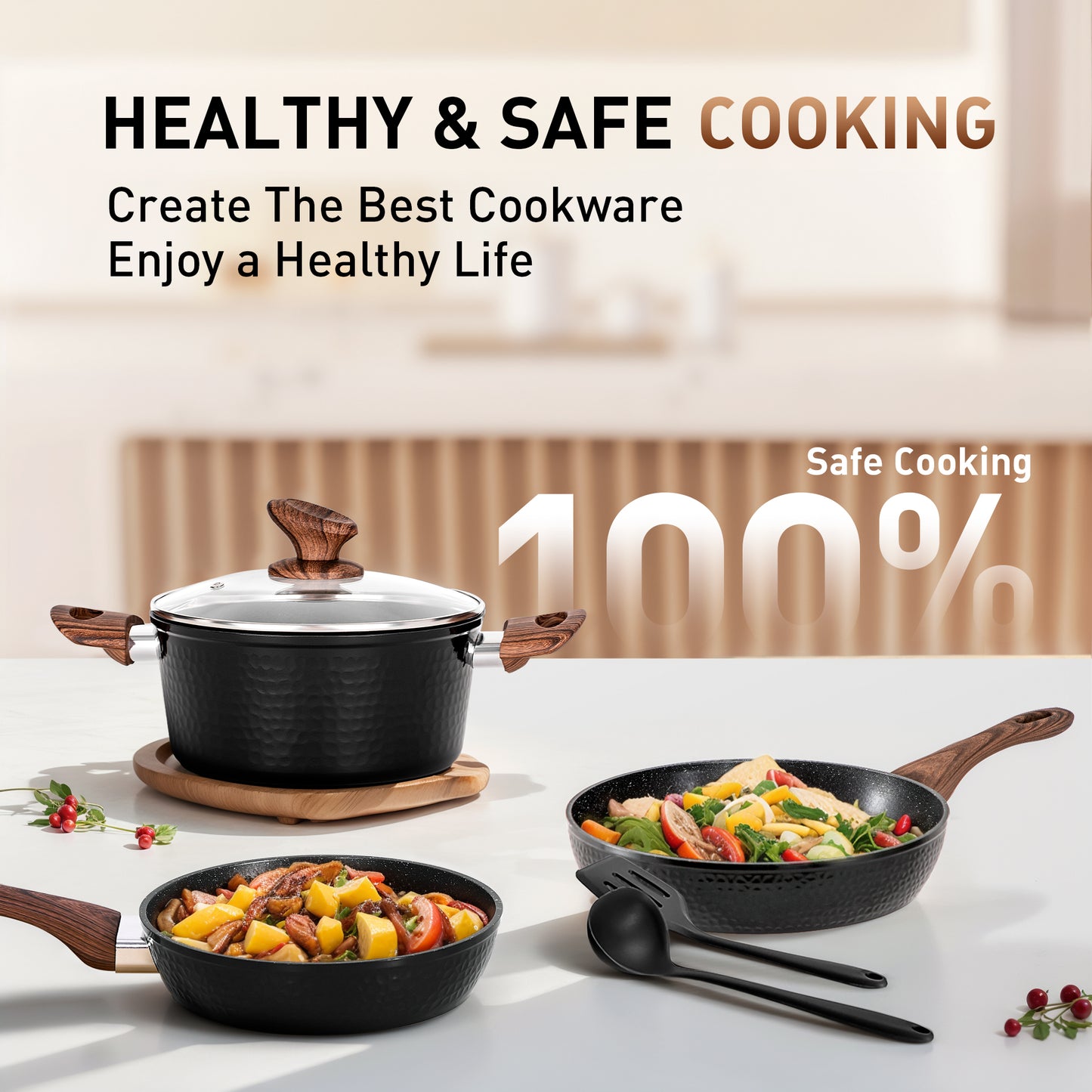 Captiva Designs Nonstick Granite Cookware Set with Heat-Resistant Bakelite Handle