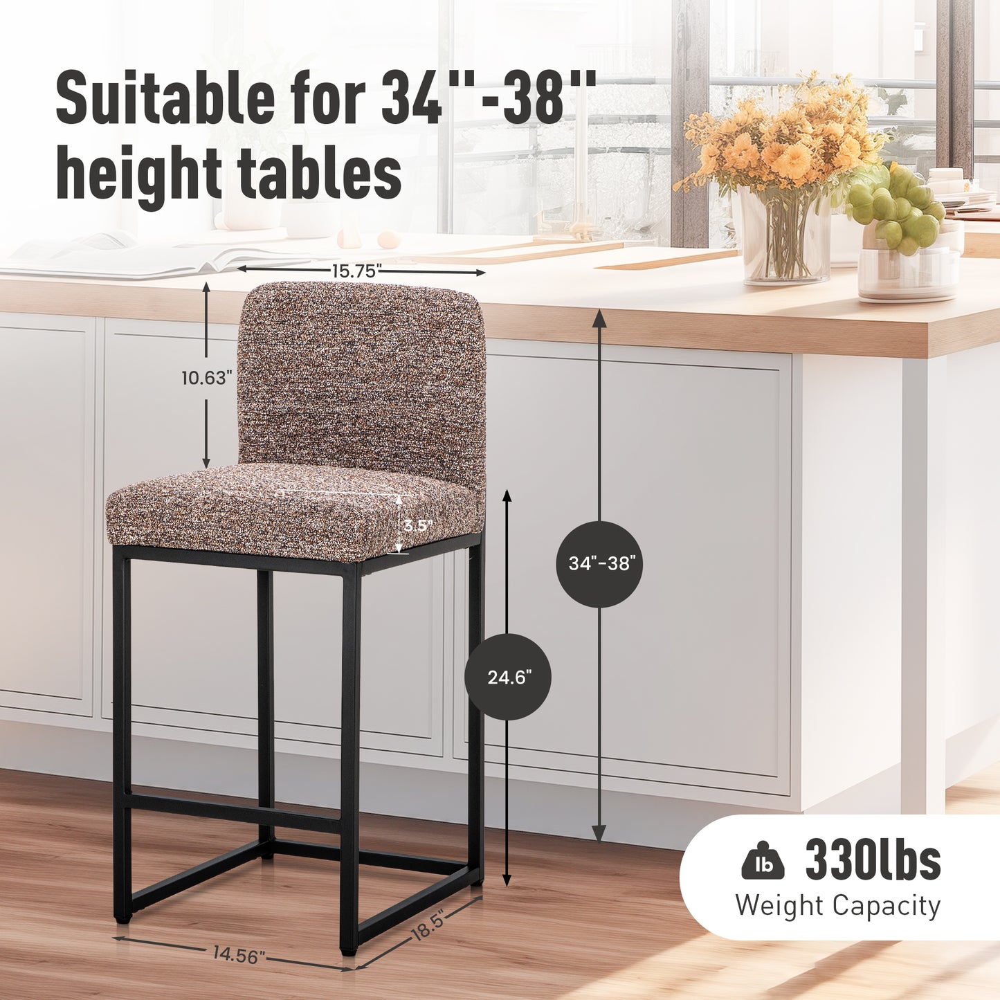 Captiva Designs 24 inch Height Bar Stool with Padded Seat and Back & Sturdy Steel Frame & Footrest