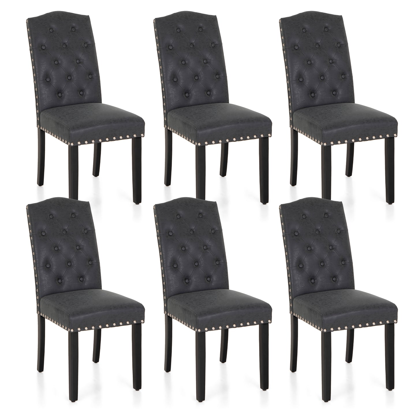 Captiva Designs Indoor High Back Dining Chairs with PU Leather & Padded Seat & Solid Curved Wood Legs