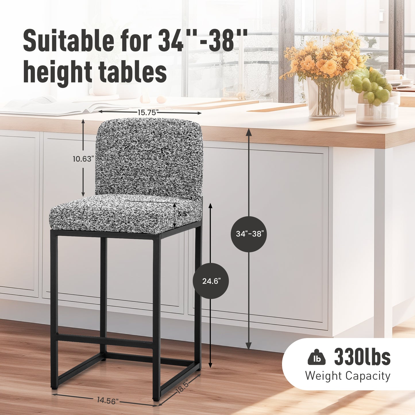 Captiva Designs 24 inch Height Bar Stool with Padded Seat and Back & Sturdy Steel Frame & Footrest
