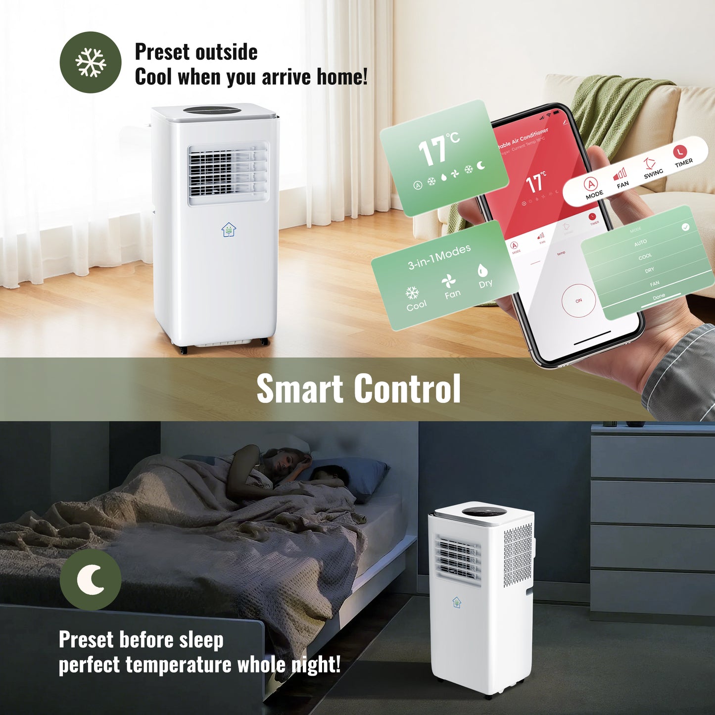 Captiva Designs Portable Air Conditioner Smart Quiet AC Unit with App and Remote Control & 24H Timer