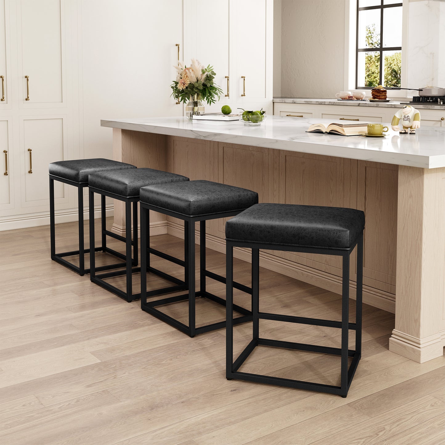 Captiva Designs 24 inch Counter Height Bar Stool with Faux Leather Cushion and Sturdy Metal Frame