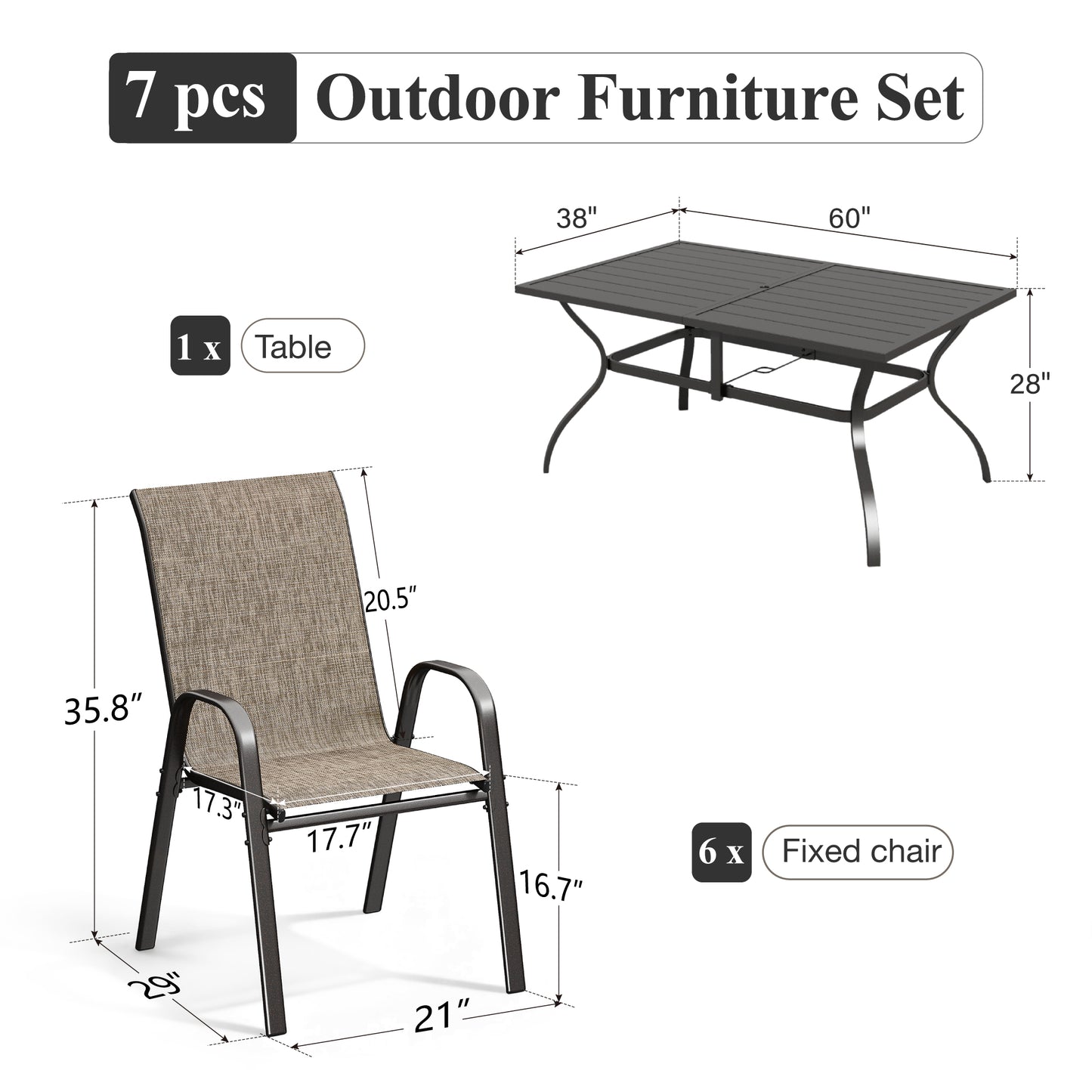 Captiva Designs Patio Dining Set with Steel Table & Quick-dry Sling
