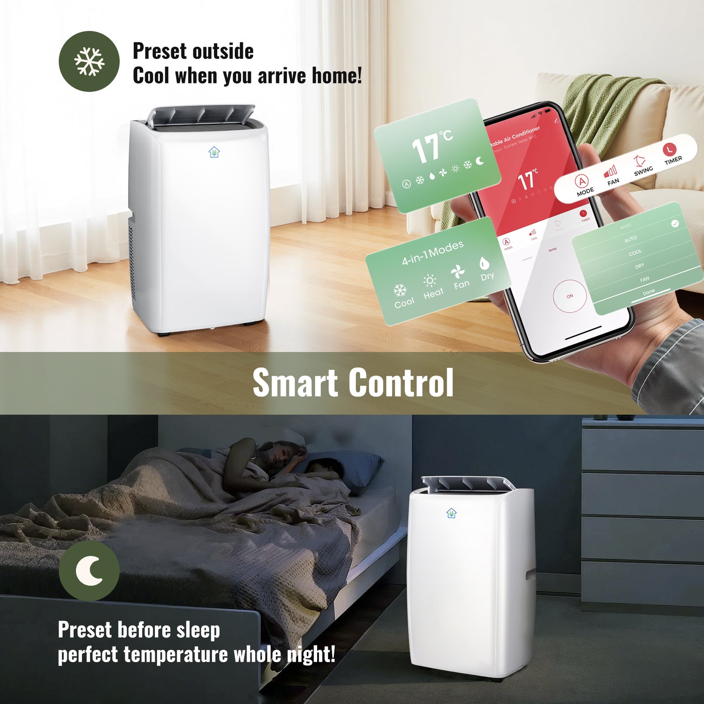 Captiva Designs Portable Air Conditioner Smart Quiet AC Unit with App and Remote Control & 24H Timer