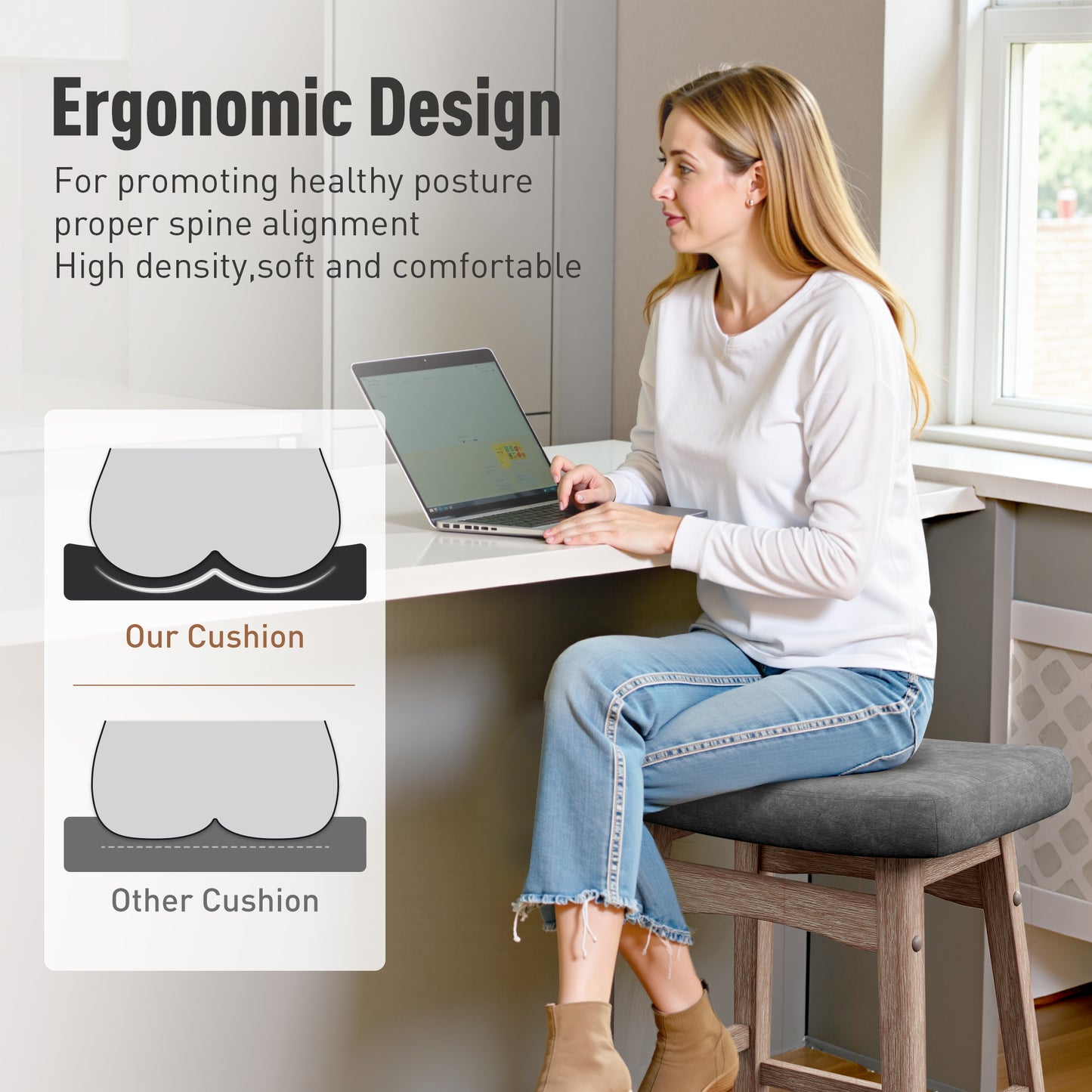 Captiva Designs 24 inch Counter Height Bar Stool with Padded Seat & Solid Wood Frame & Footrest