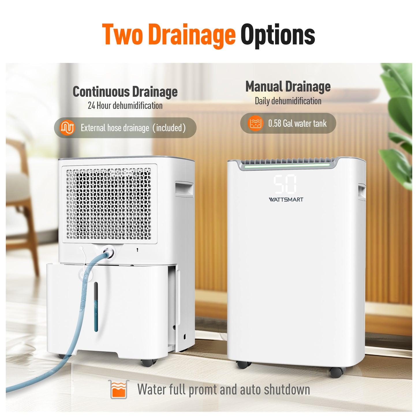 Captiva Designs High Efficiency Quiet Smart Dehumidifier with Auto & Manual Drainage & 3 Working Modes