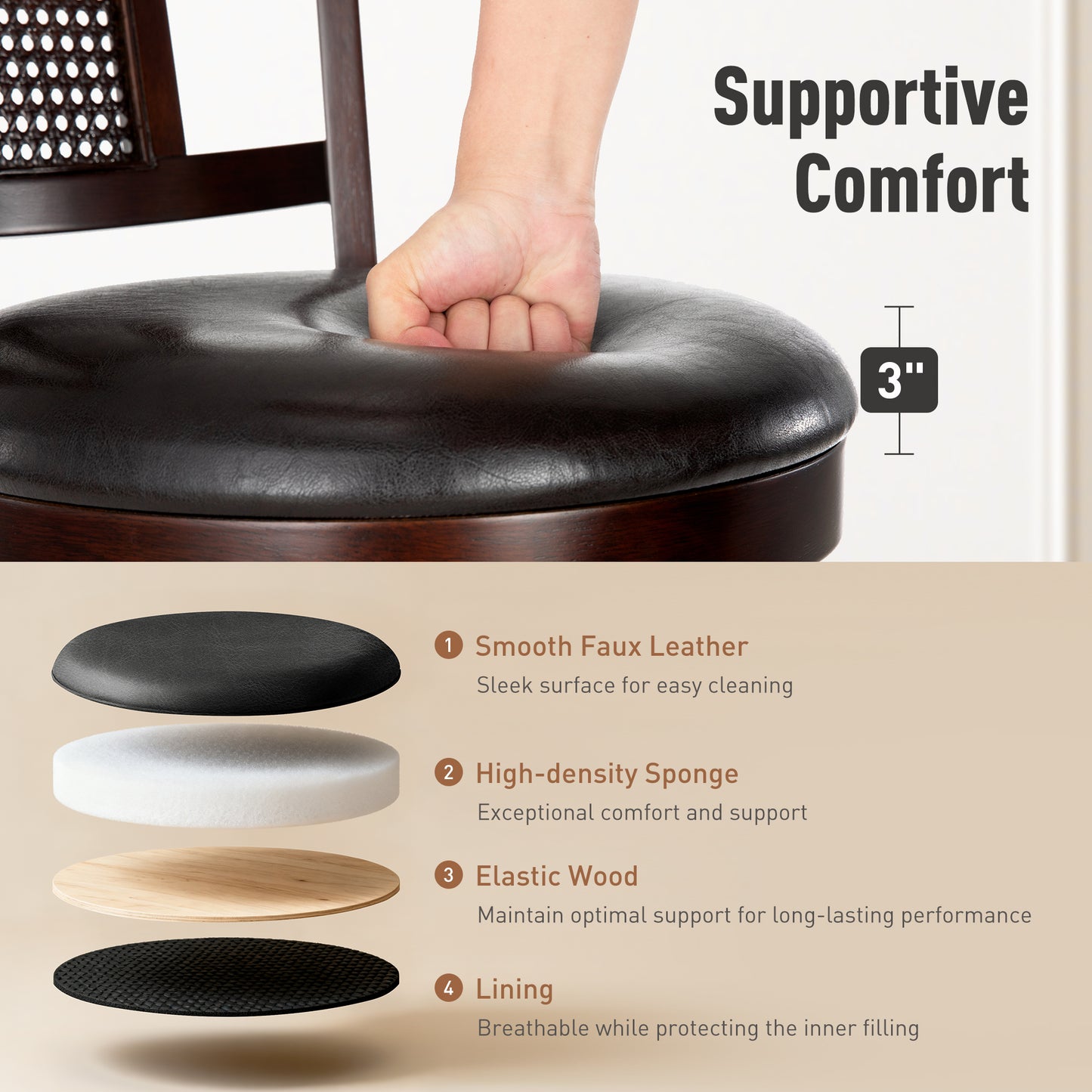 Captiva Designs 30 inch Swivel Bar Stools with Faux Leather Upholstered Seat & Rubberwood Frame & Wrap-Around Footrest