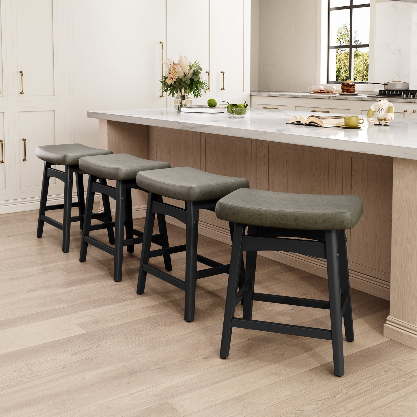 Captiva Designs 24 inch Counter Height Bar Stool with Padded Seat & Solid Wood Frame & Footrest