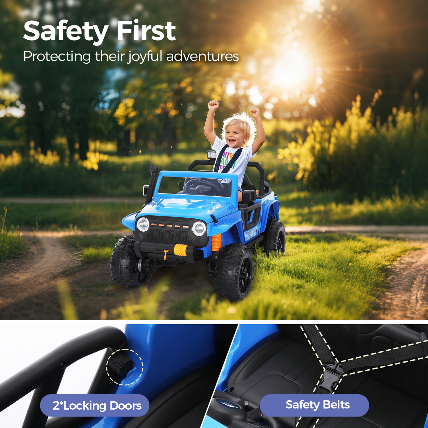 Captiva Designs Electric Jeep Car with Remote Control & Bluetooth Music & Off-Road Power Wheels