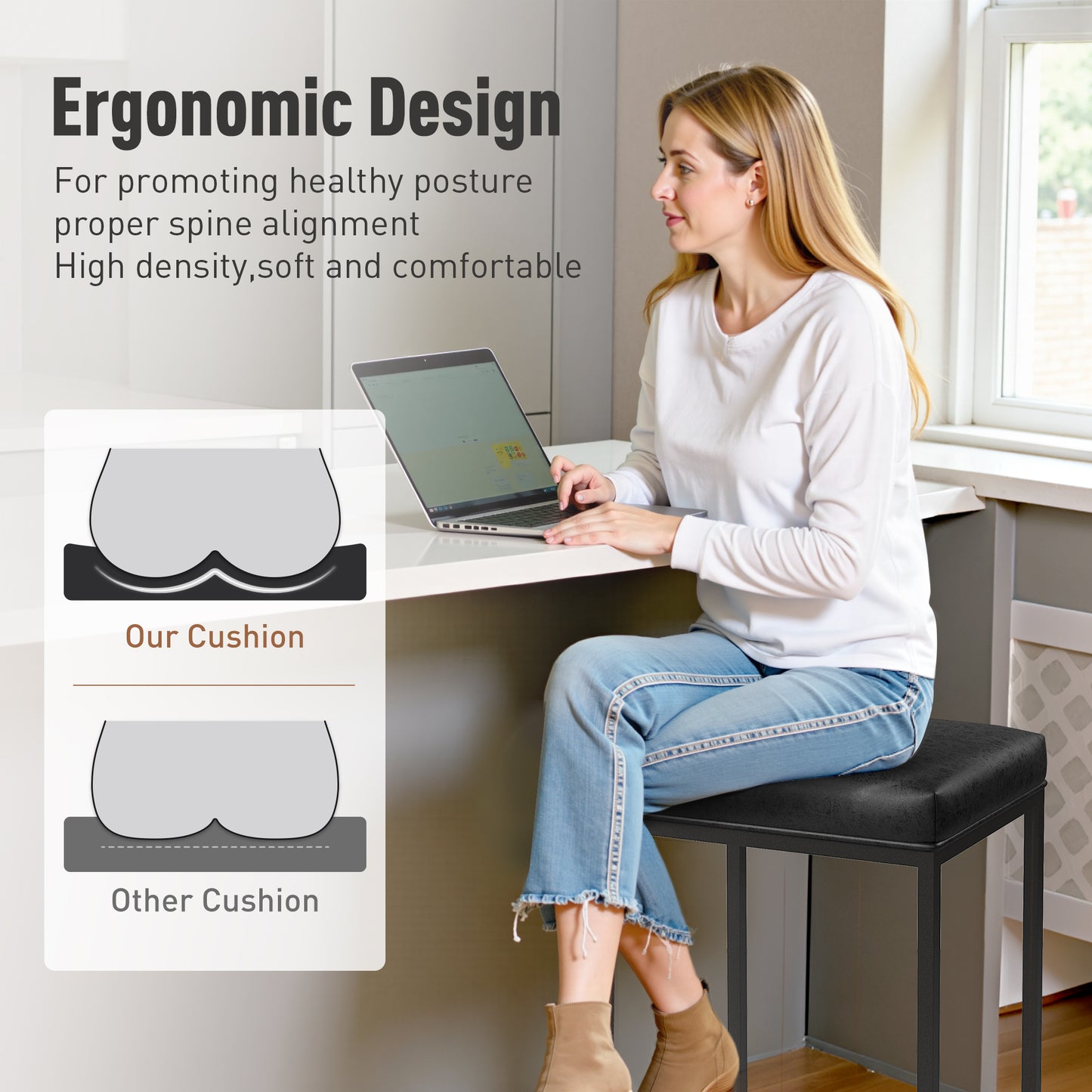 Captiva Designs 24 inch Counter Height Bar Stool with Faux Leather Cushion and Sturdy Metal Frame