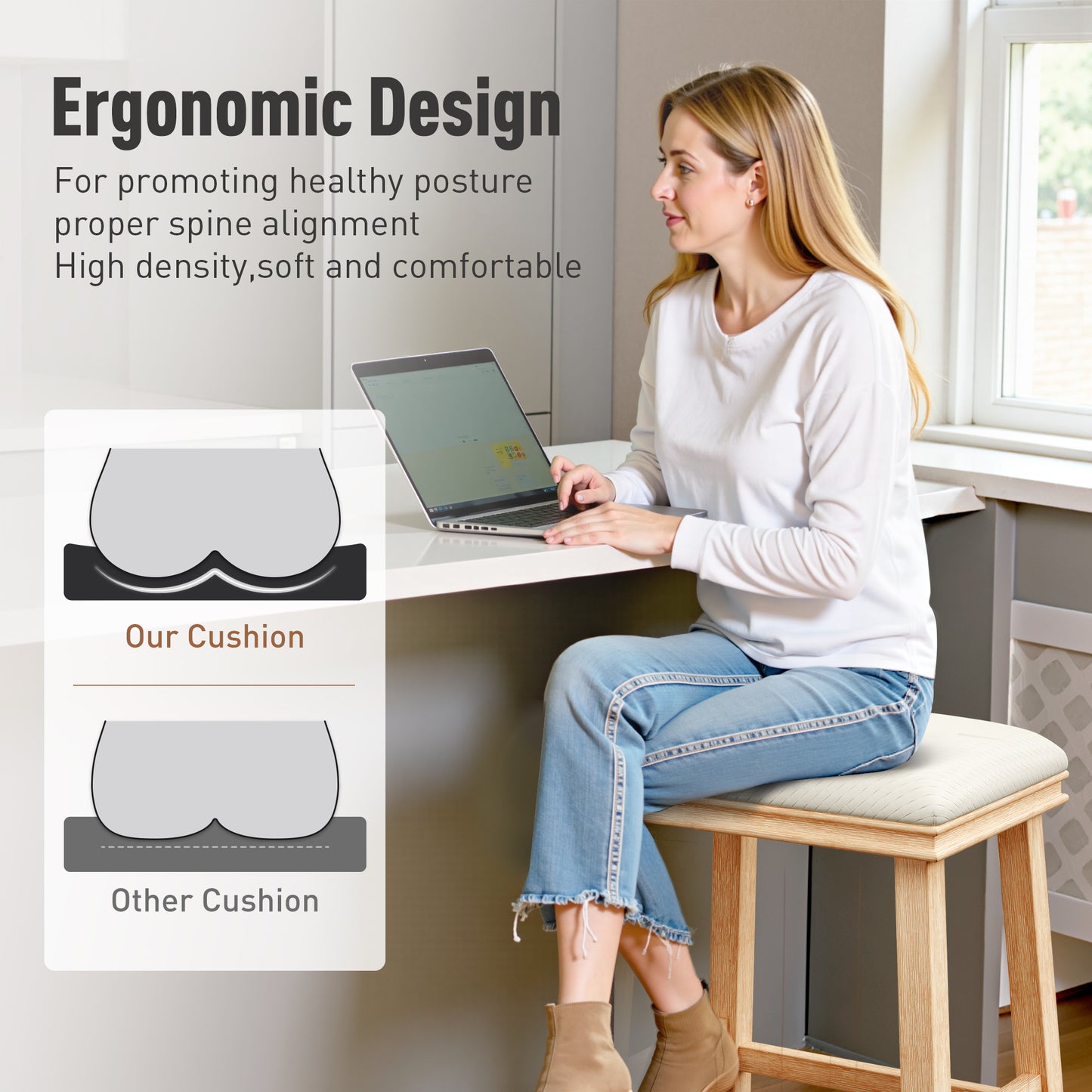 Captiva Designs 24 inch Counter Height Bar Stool with Padded Seat & Solid Wood Frame & Footrest