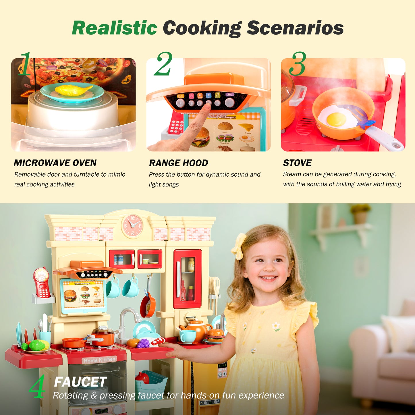 Captiva Designs Immersive Kids Kitchen Playset with Child-Friendly Materials & Authentic Cooking Experience