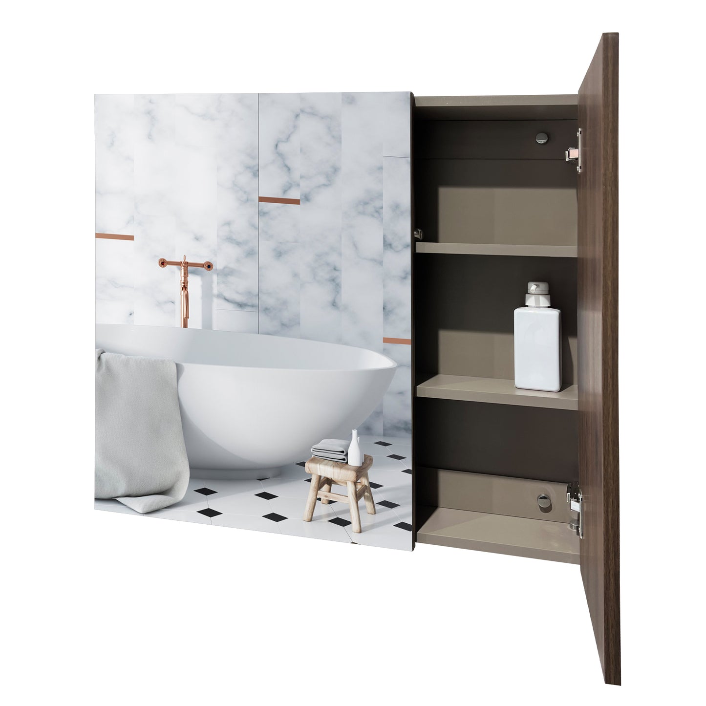 Abath Bathroom Vanity Mirrors with Adjustable LED Lighting and Tempered Glass Shelves