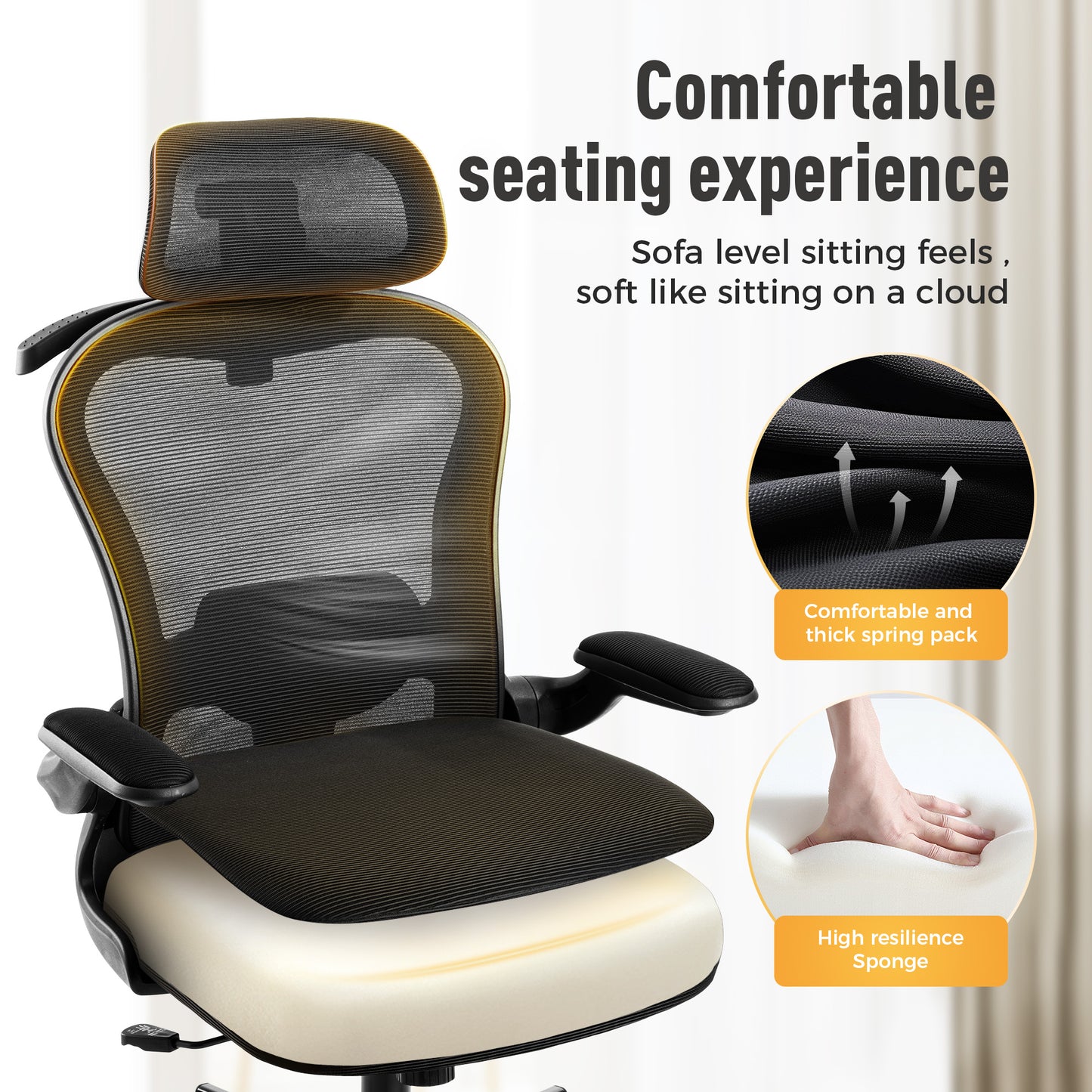 Captiva Designs Ergonomic High-Back Mesh Office Chair Adjustable Height Swivel Chair with Flip-Up Armrests, Black