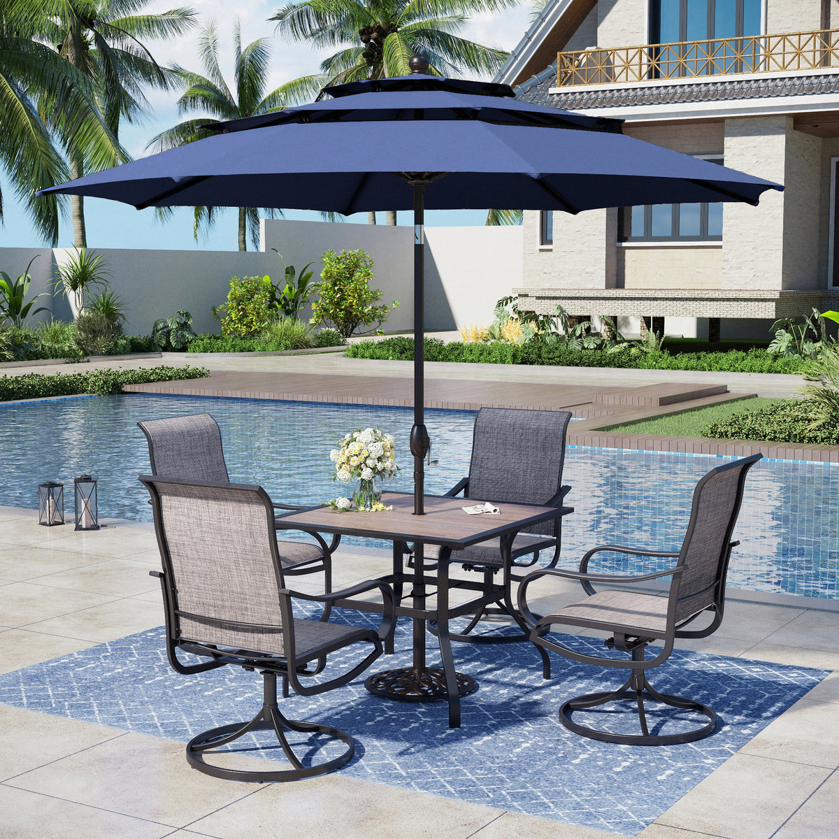 Captiva Designs 1 件装带伞孔的露台餐厅几何图案矩形金属桌