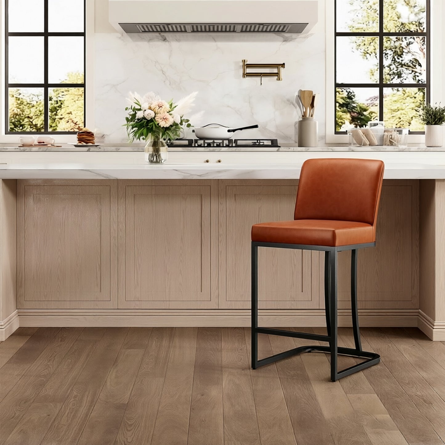 Captiva Designs 24 inch Counter Height Bar Stool with Faux Leather & Padded Seat and Back & Sturdy Steel Frame