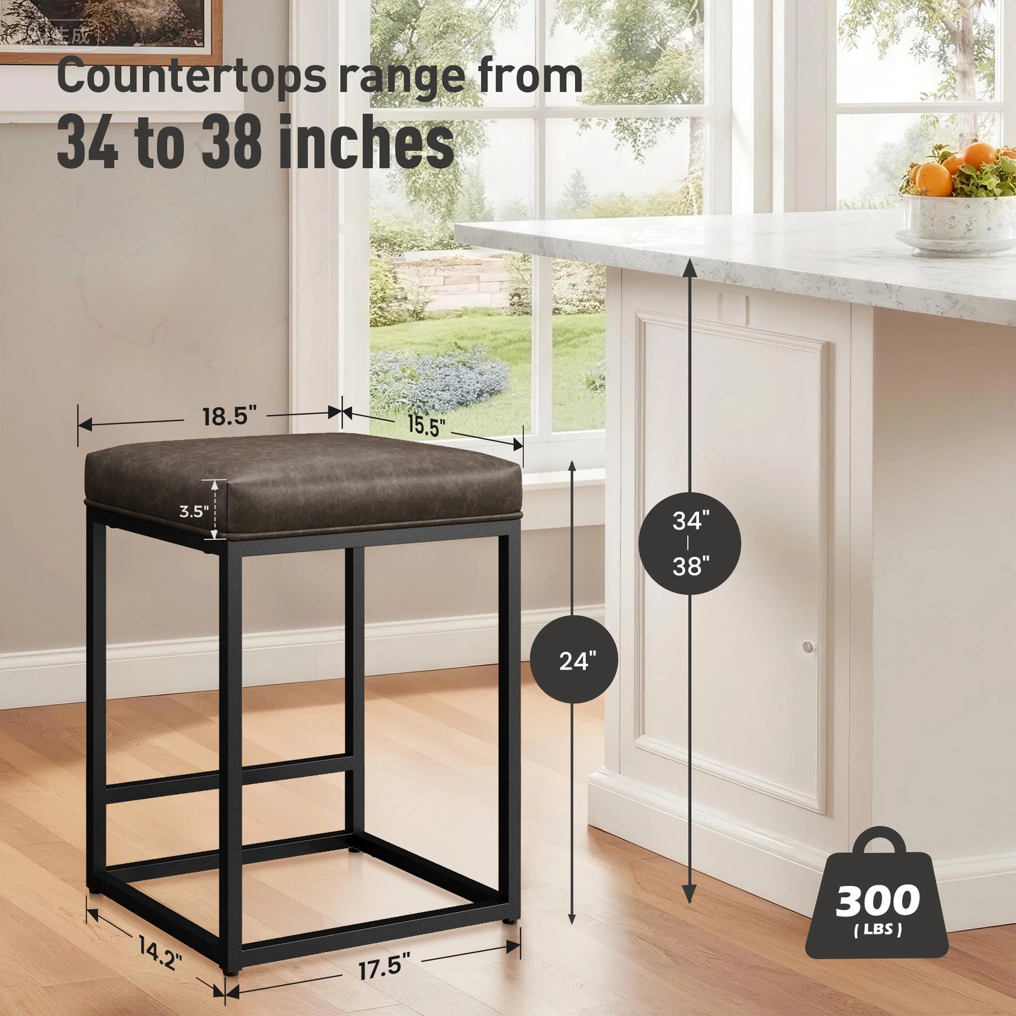 Captiva Designs 24 inch Counter Height Bar Stool with Faux Leather Cushion and Sturdy Metal Frame