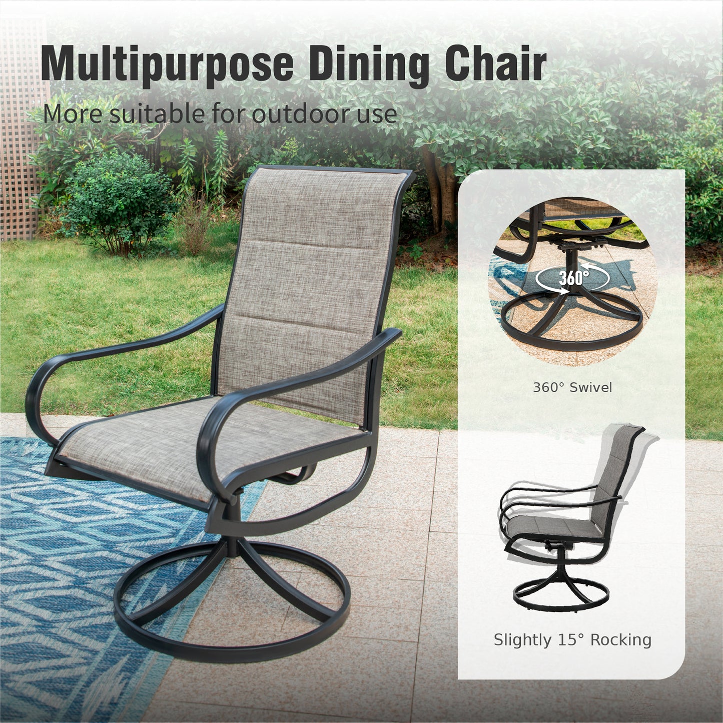 Captiva Designs 5pc Outdoor Wood-look Square Dining Steel Table & Swivel Sling Metal Chairs