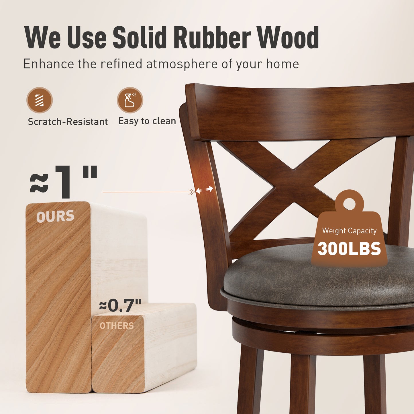 Captiva Designs 30 inch Swivel Bar Stools with Faux Leather Upholstered Seat & Rubberwood Frame & Wrap-Around Footrest