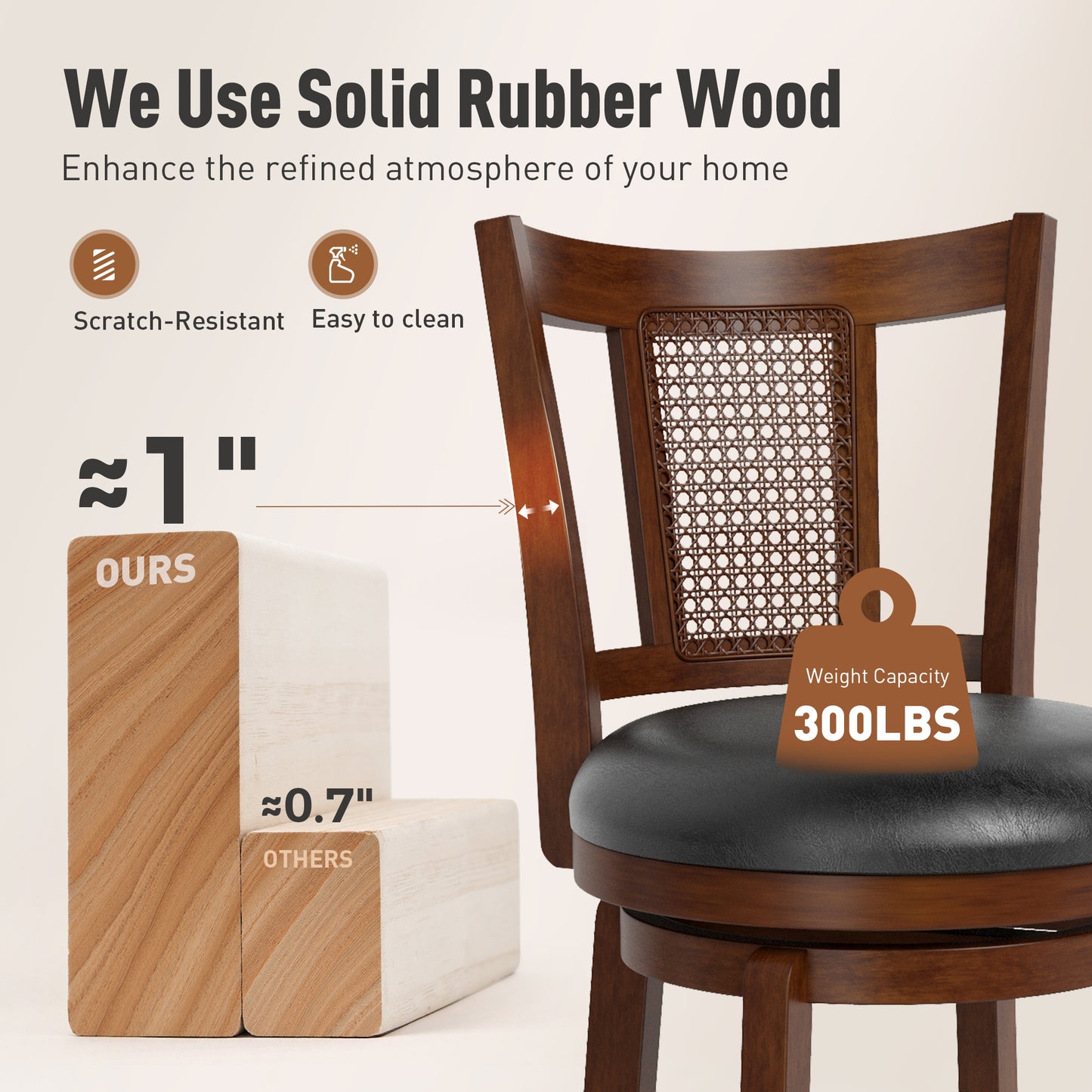 Captiva Designs 30 inch Swivel Bar Stools with Faux Leather Upholstered Seat & Rubberwood Frame & Wrap-Around Footrest