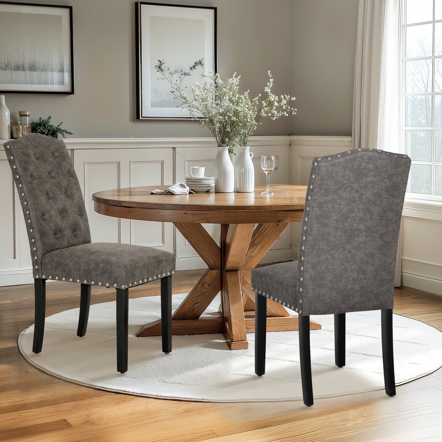 Captiva Designs Indoor High Back Dining Chairs with PU Leather & Padded Seat & Solid Curved Wood Legs
