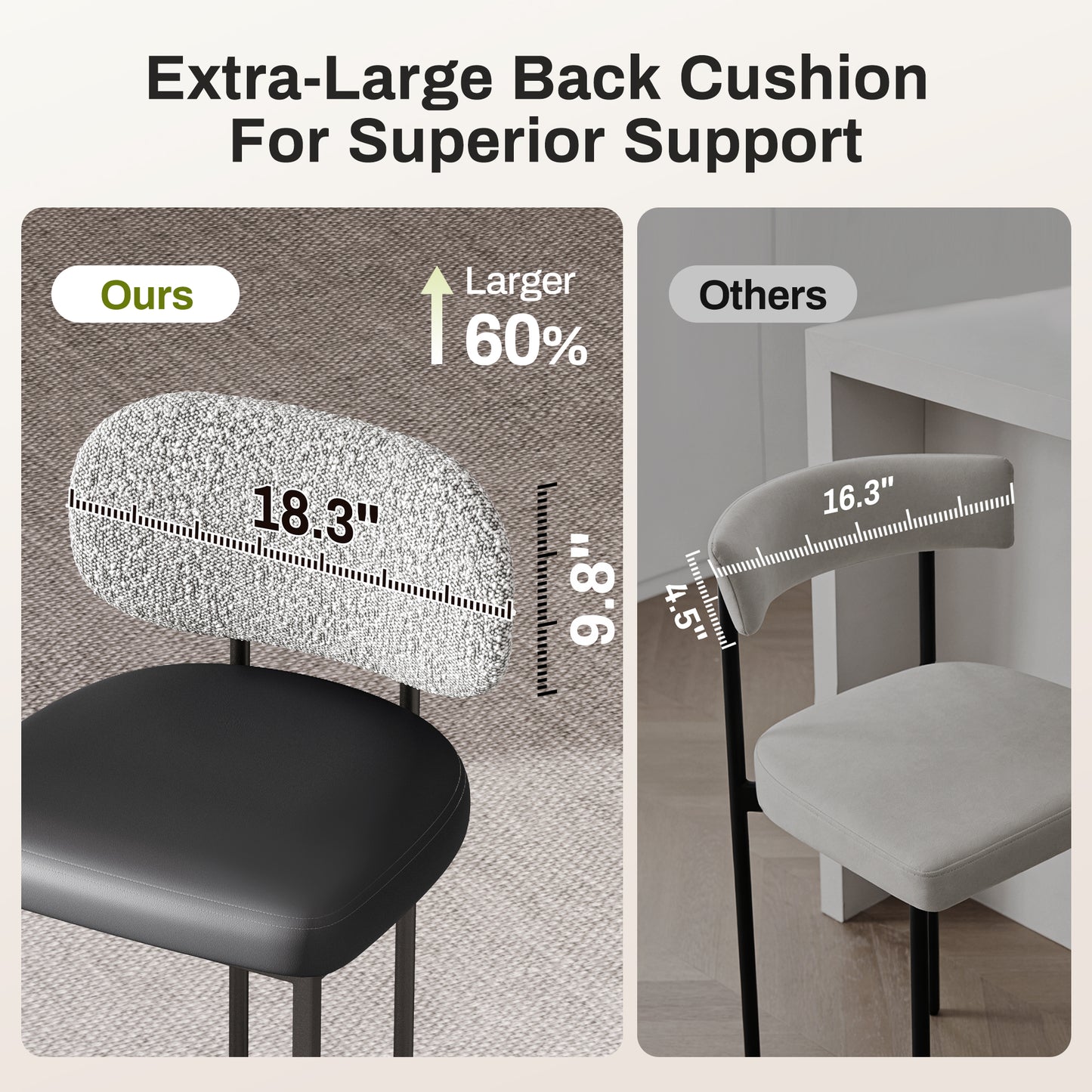 Captiva Designs 24.8 inch Counter Height Bar Stool with Large Chenille Back & PU Leather Seat & Footrest & Adjustable Foot Pad & Sturdy Steel Frame