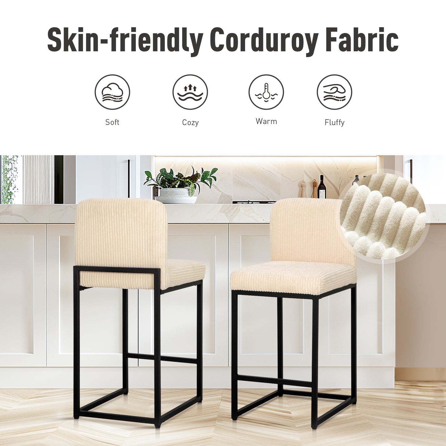 Captiva Designs 24 inch Height Bar Stool with Padded Seat and Back & Sturdy Steel Frame & Footrest