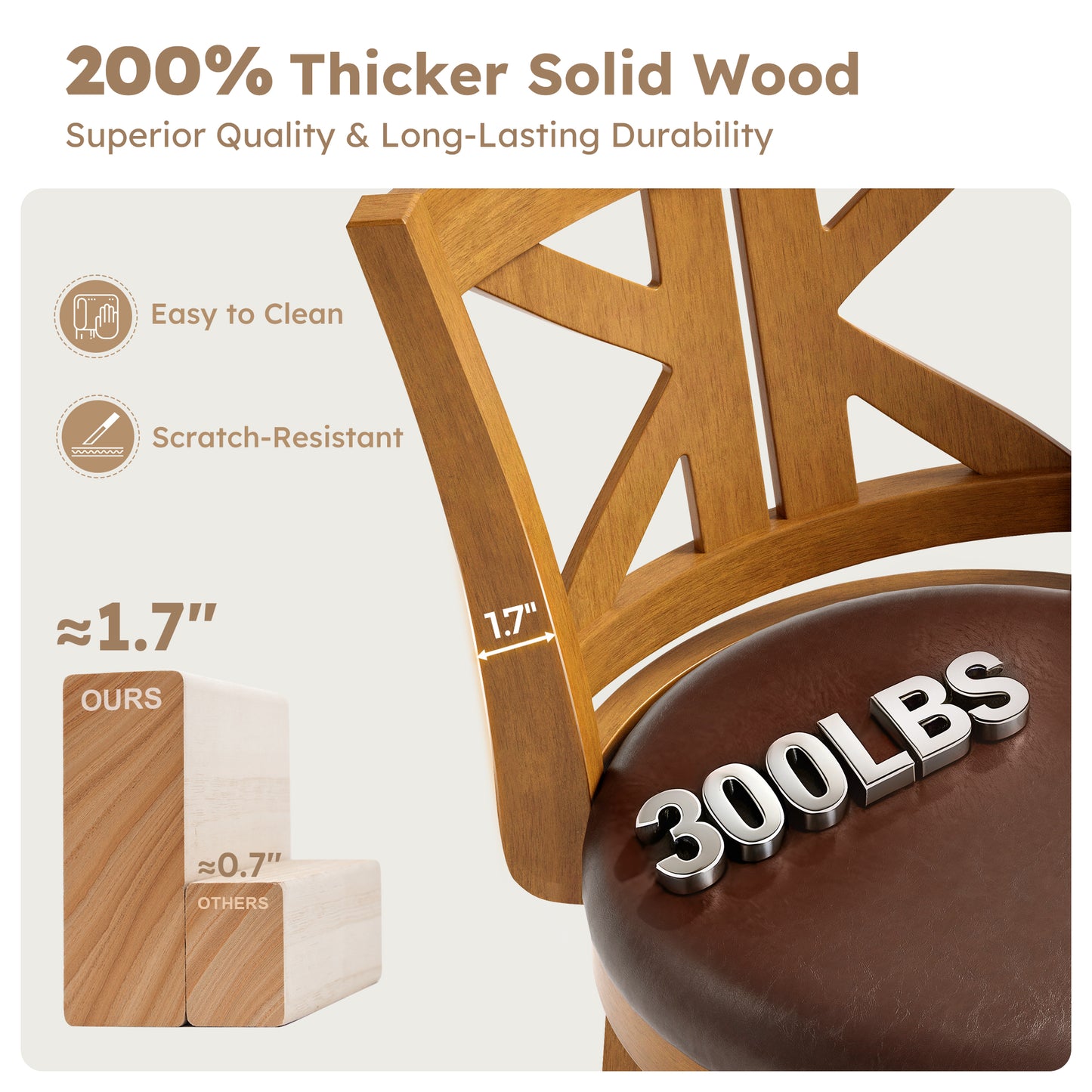 Captiva Designs Counter & Bar Height Swivel Bar Stools with Faux Leather Upholstered Seat & Rubberwood Frame & Wrap-Around Footrest