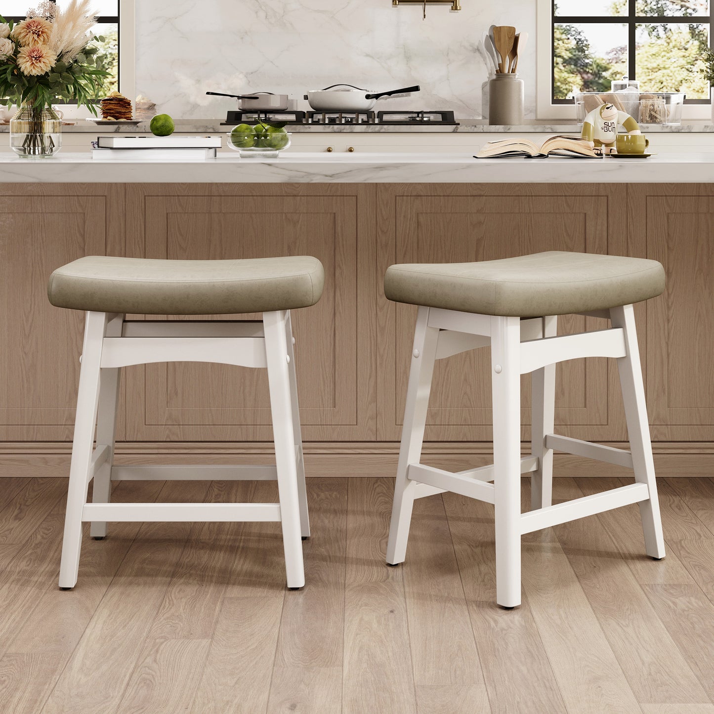 Captiva Designs 24 inch Counter Height Bar Stool with Padded Seat & Solid Wood Frame & Footrest