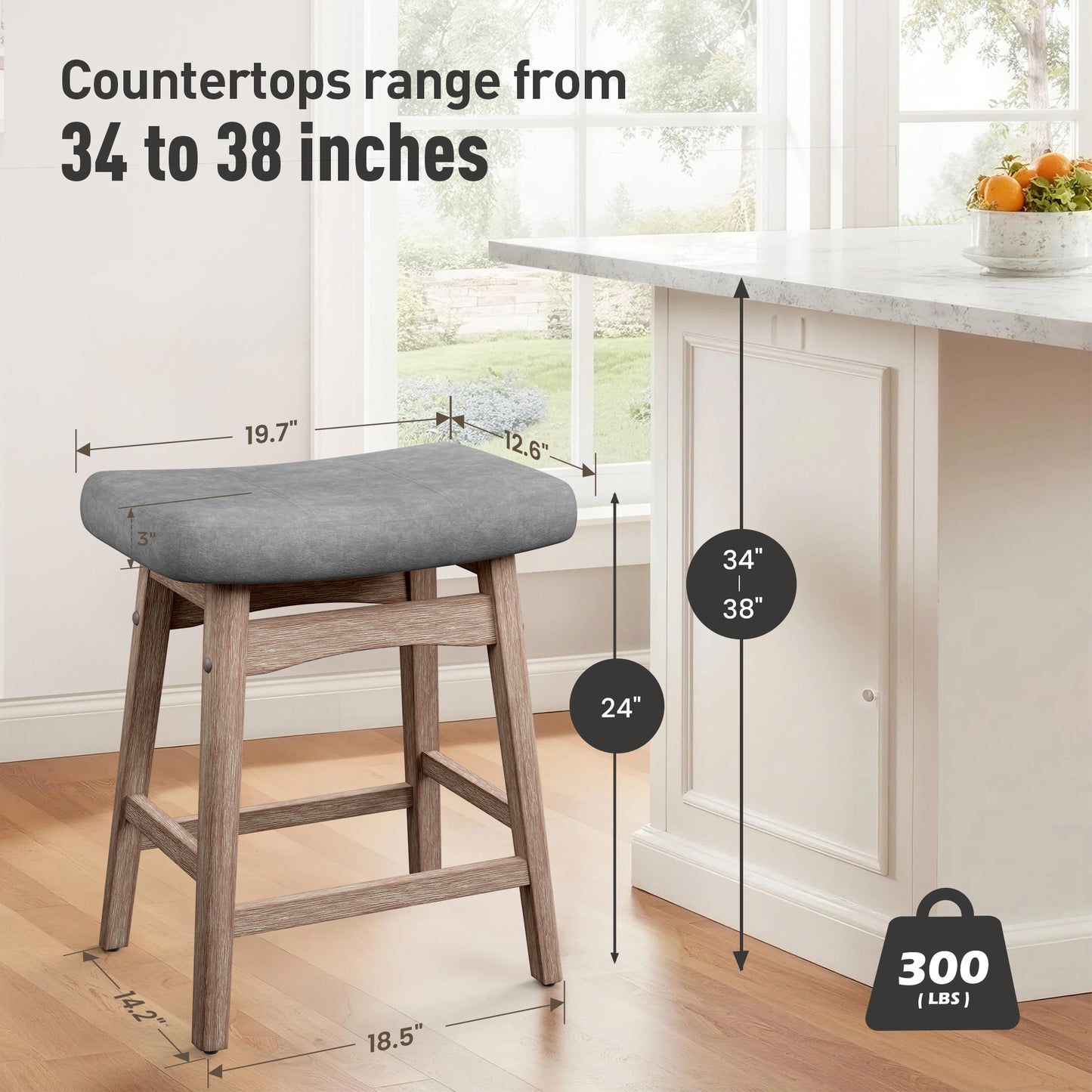 Captiva Designs 24 inch Counter Height Bar Stool with Padded Seat & Solid Wood Frame & Footrest