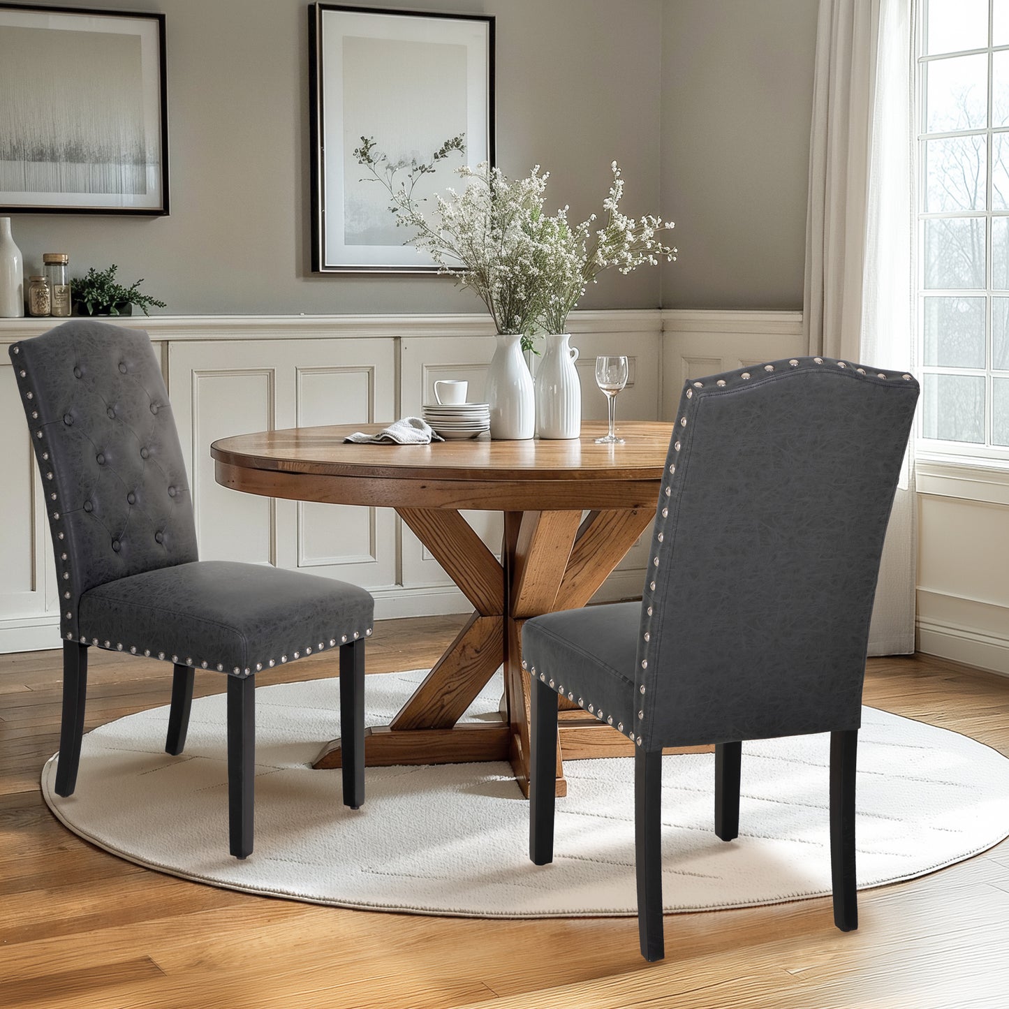 Captiva Designs Indoor High Back Dining Chairs with PU Leather & Padded Seat & Solid Curved Wood Legs