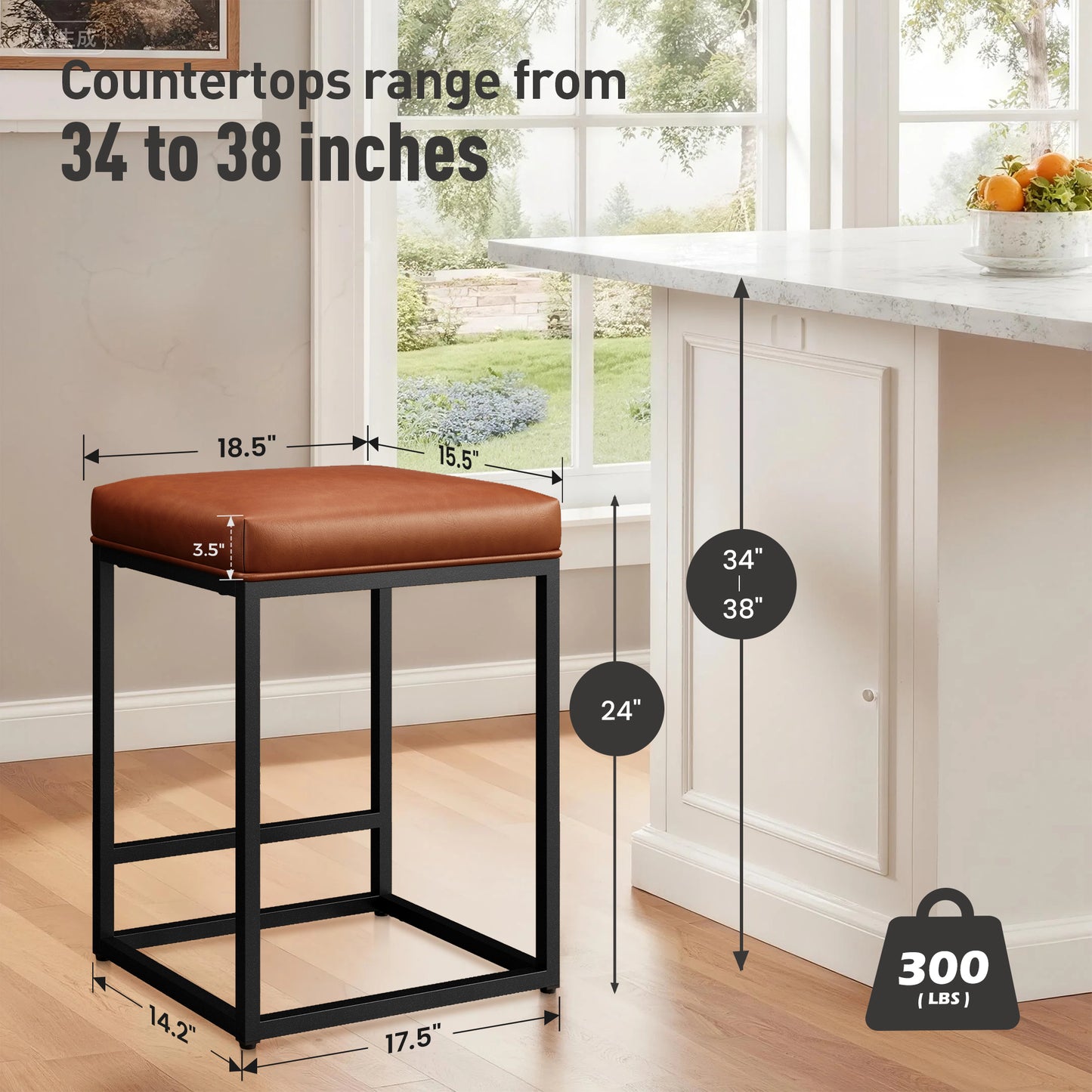 Captiva Designs 24 inch Counter Height Bar Stool with Faux Leather Cushion and Sturdy Metal Frame