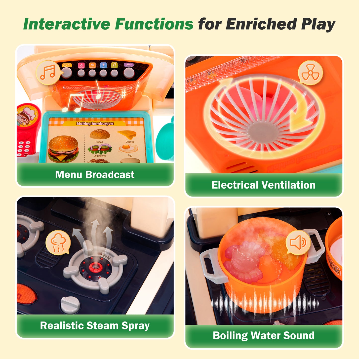 Captiva Designs Immersive Kids Kitchen Playset with Child-Friendly Materials & Authentic Cooking Experience