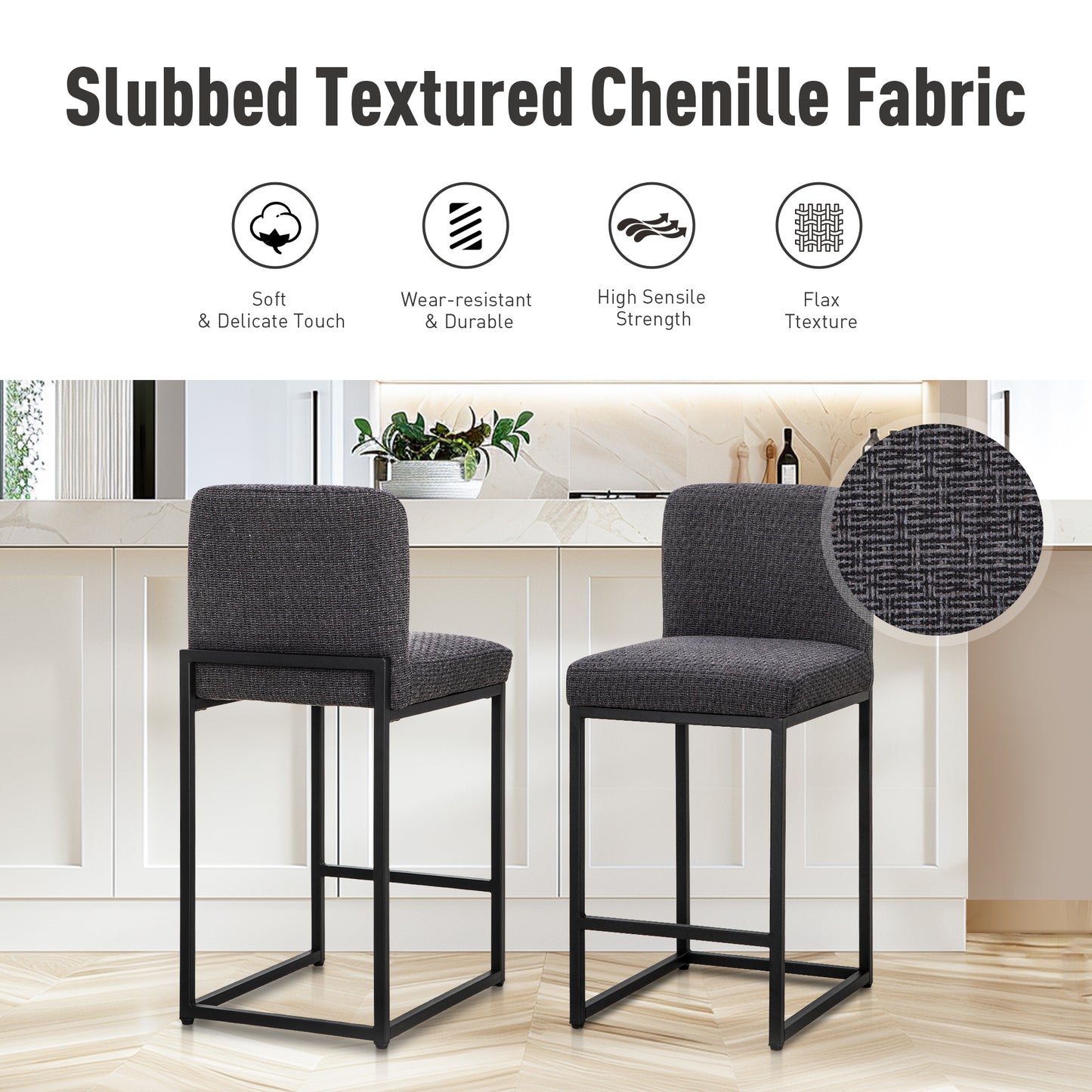 Captiva Designs 24 inch Height Bar Stool with Padded Seat and Back & Sturdy Steel Frame & Footrest