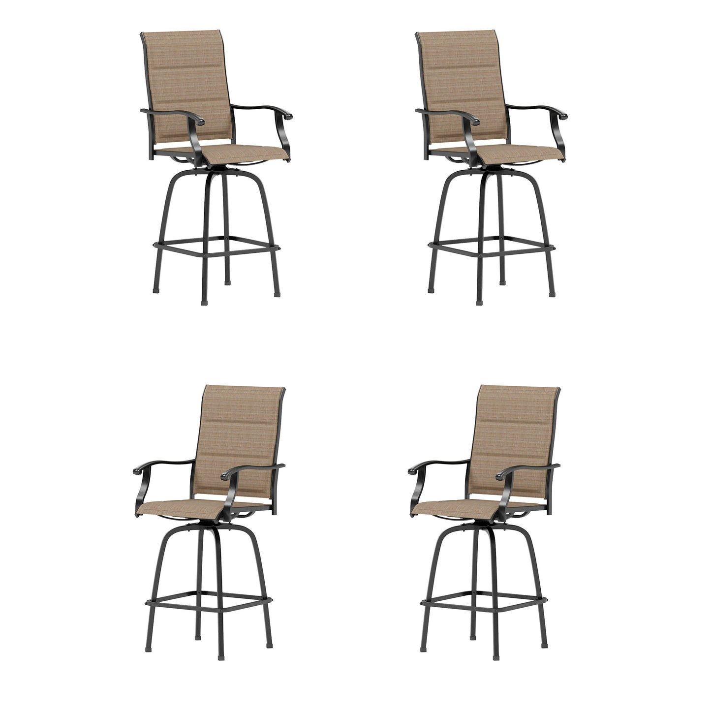 Captiva Designs Outdoor Patio Breathable Textilene Sling High Bar Steel Stools with Stylish Armrests