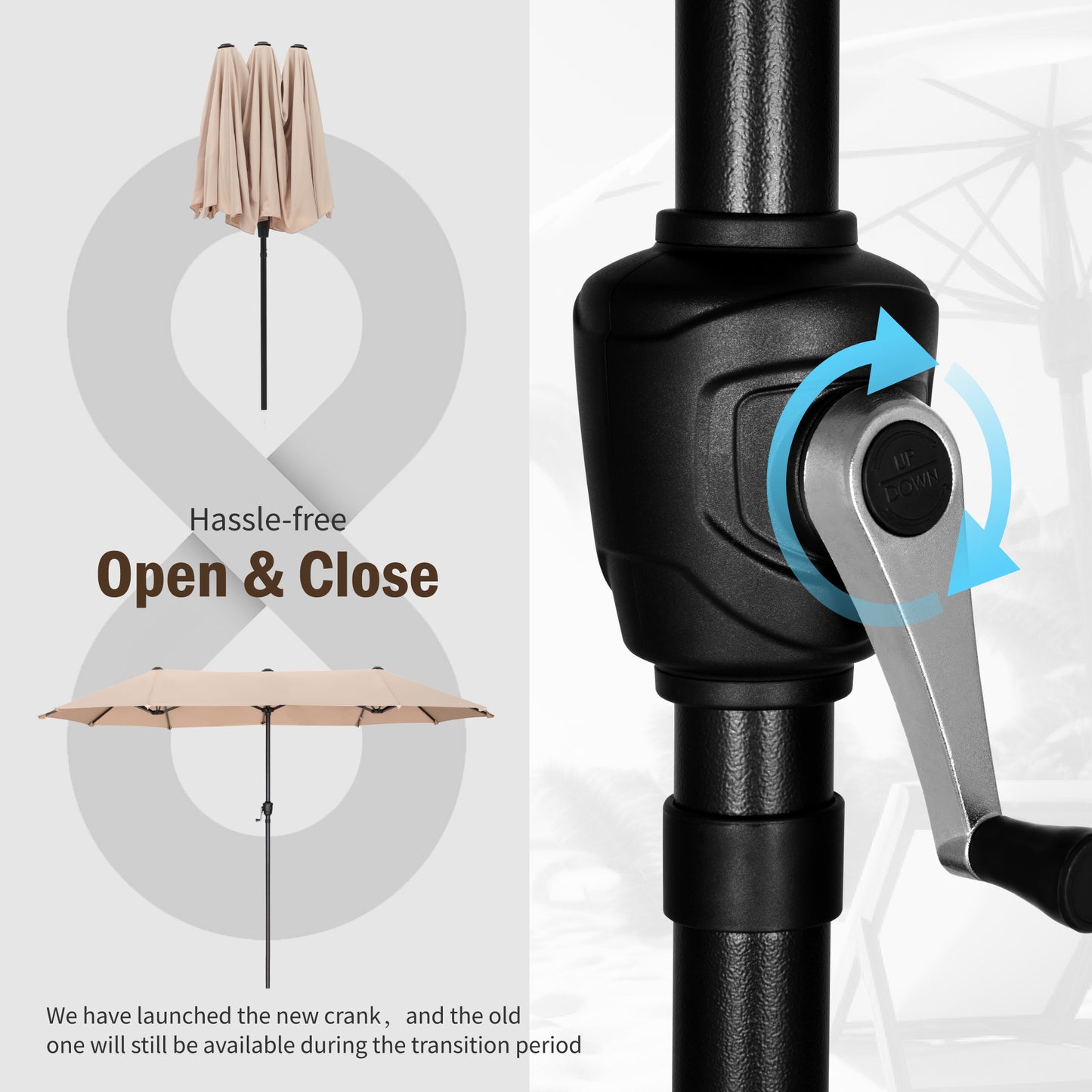 Captiva Designs 8pc Patio Slat-top Black Dining Table & Crescent Arm Rattan Chairs & Market Umbrella