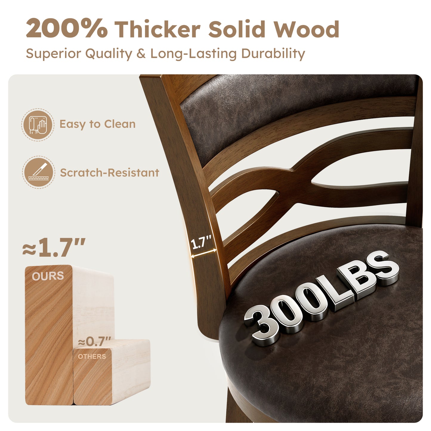 Captiva Designs Counter & Bar Height Swivel Bar Stools with Faux Leather Upholstered Seat & Rubberwood Frame & Wrap-Around Footrest