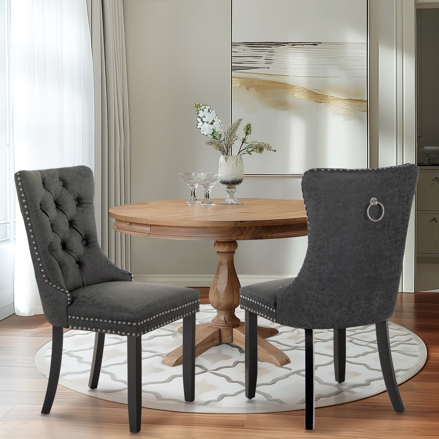 Captiva Designs Indoor High Back Dining Chairs with PU Leather & Padded Seat & Solid Curved Wood Legs